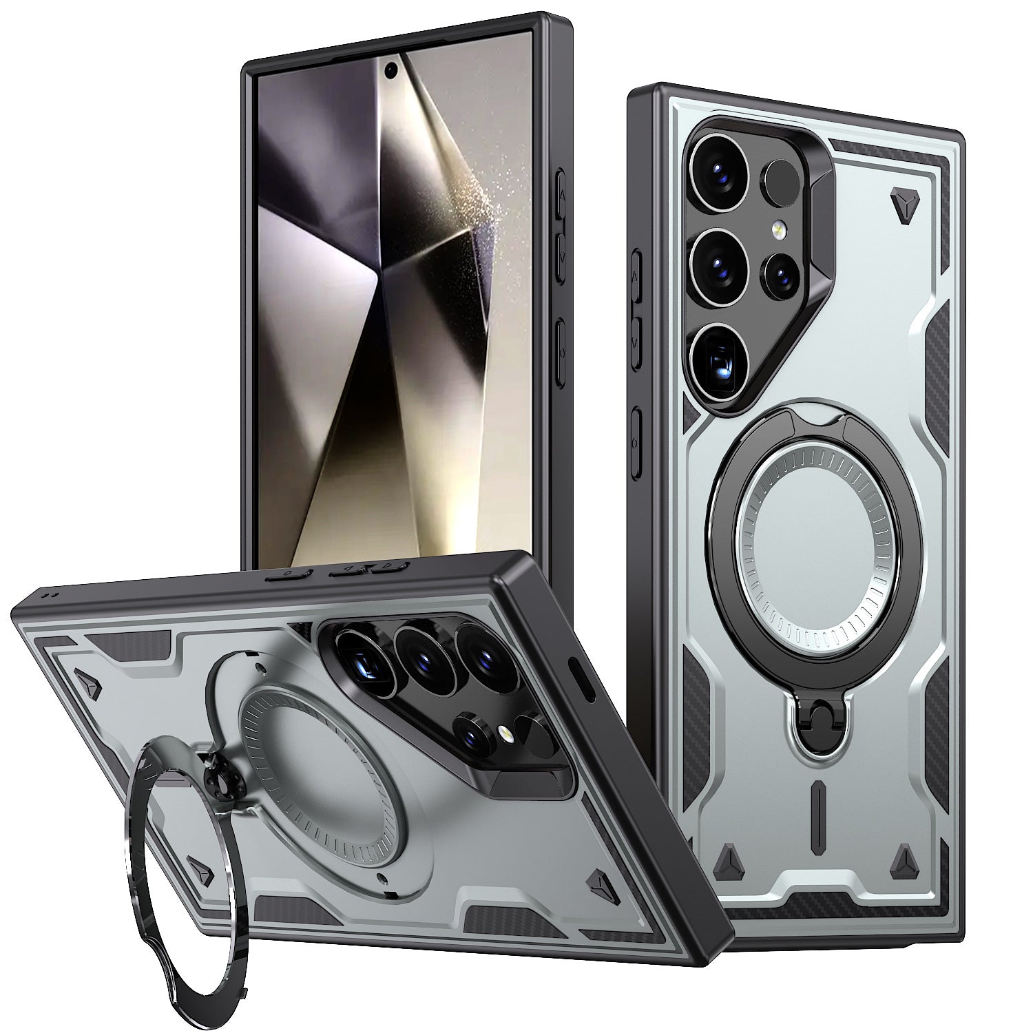 Reiko 360 Degree Rotating Magnetic Versatile Stand Gray Compatible with iPhone Samsung Galaxy S25 Plus